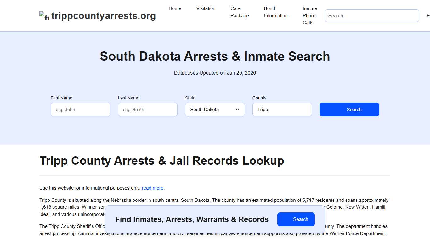 Tripp County, SD Arrests, Warrants, Police Records Search